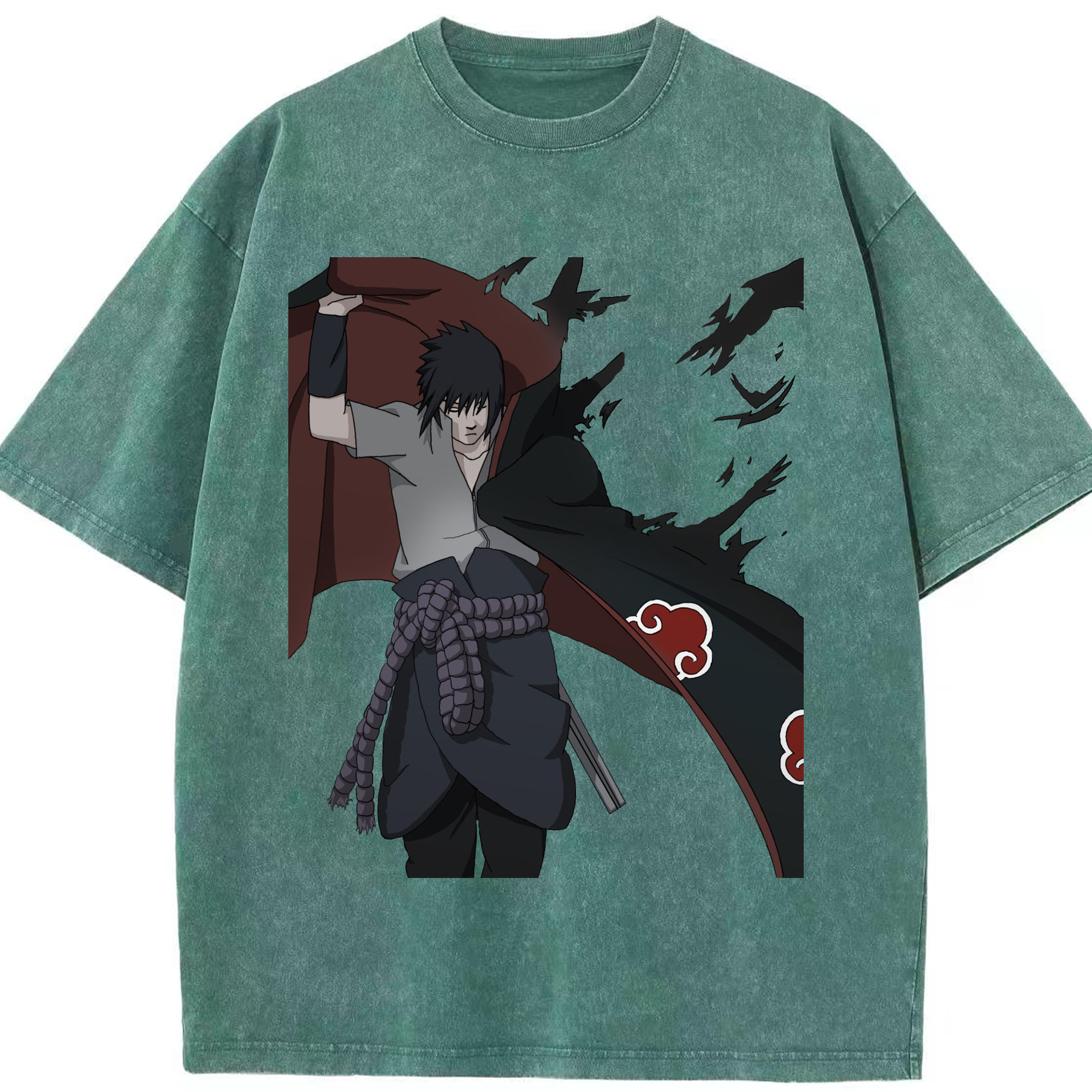 （画像用） NARUTO -ナルト- うちは サスケ Uchiha Sasuke 綿100% ヴィンテージ風 半袖Tシャツ（フロントプリント）